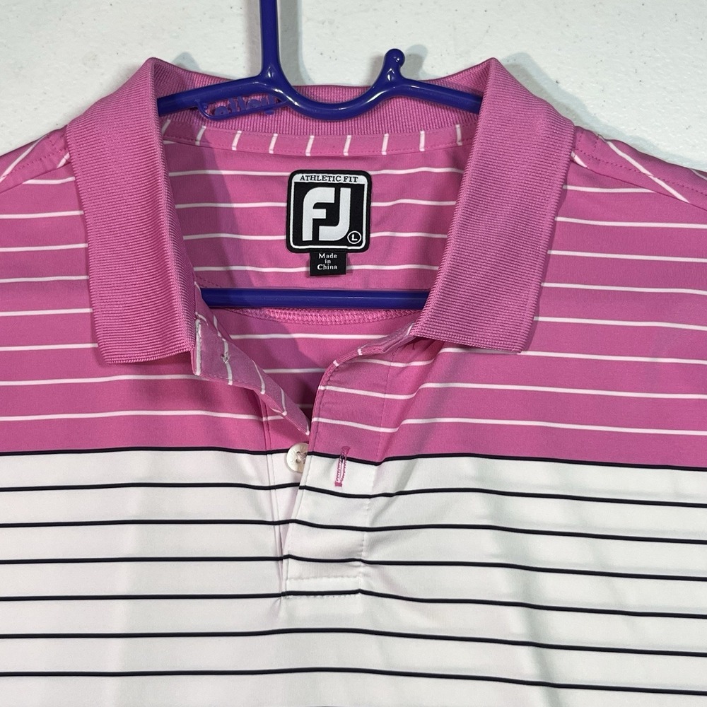 FootJoy Performance Golf Polo Shirt Mens Large Pink Striped EUC